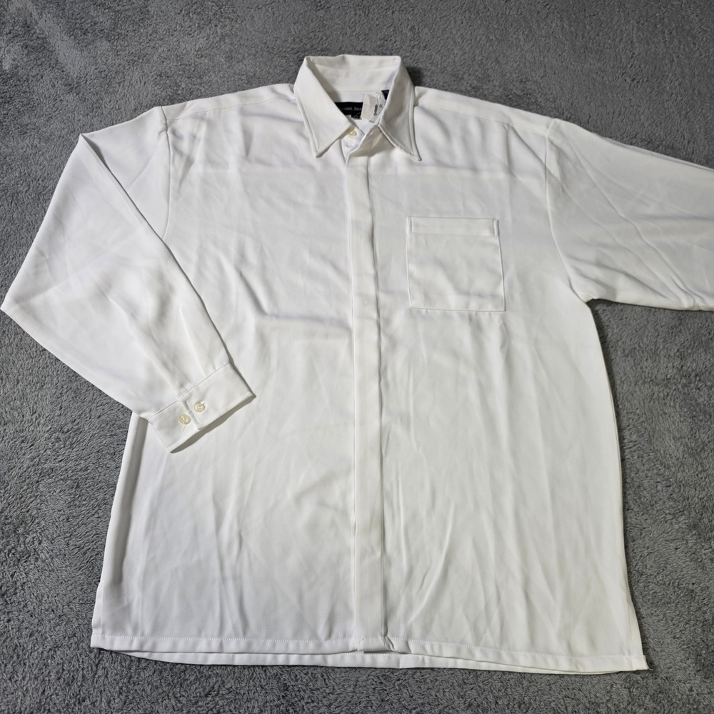 Michael Brandon Mens L Button Down Shirt White Long Sleeve Hidden Placket Pocket